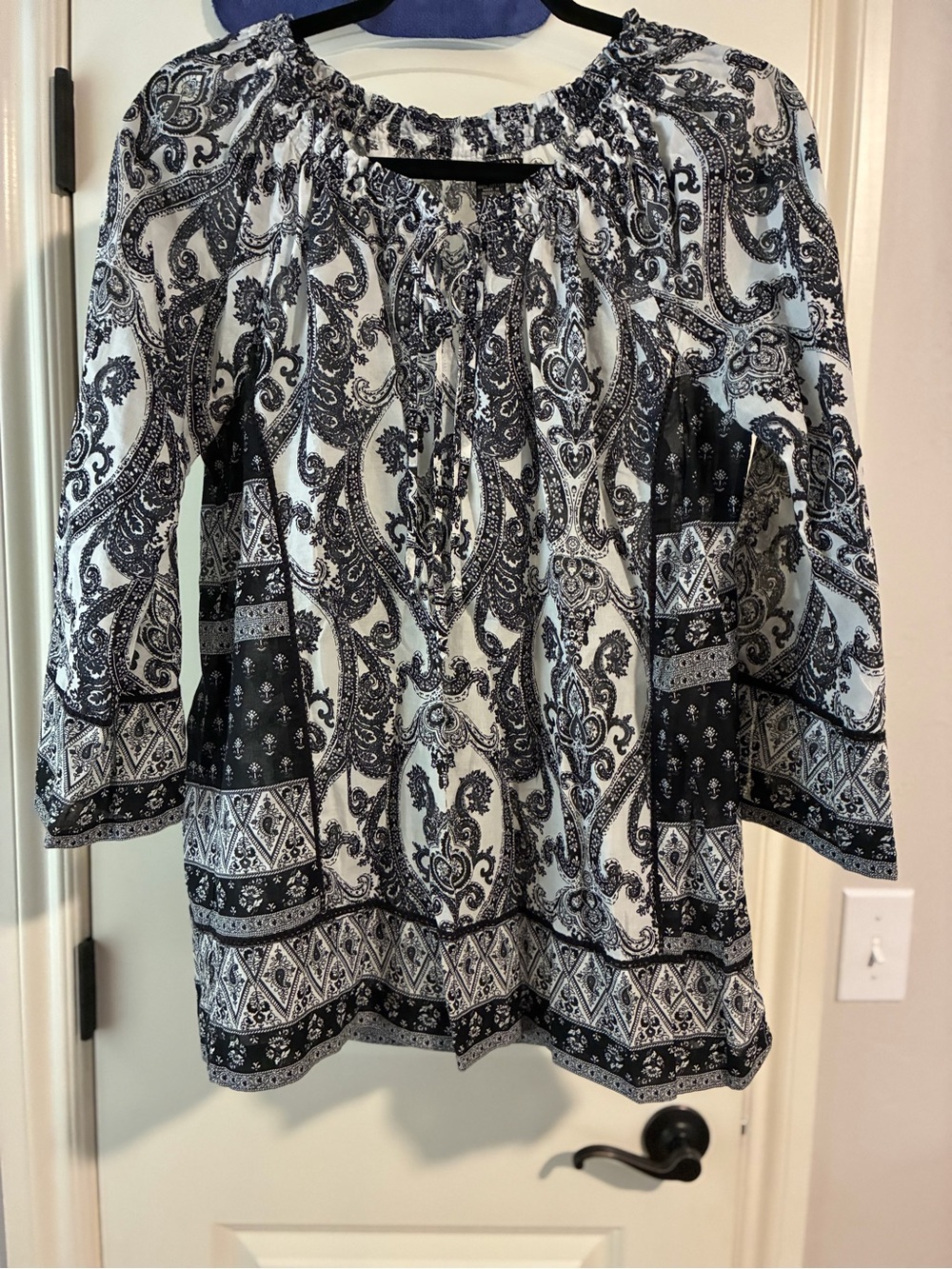 Lucky Brand Black & White Paisley Peasant Tunic